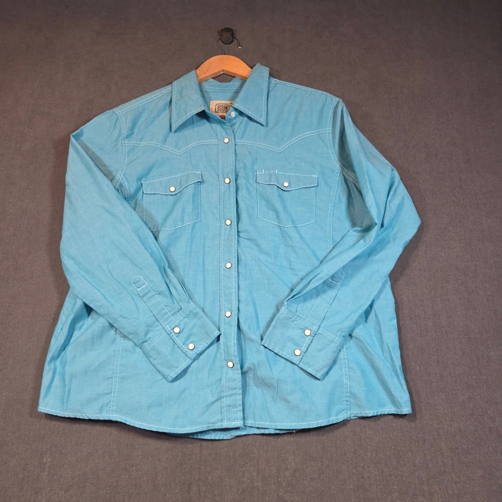 Schmidt Western Snap Shirt Womens 1X Turquoise Blue Pearl Snap Workwear